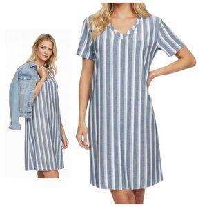 Anthropologie Cloth & Stone Blue Striped Linen Blend Shirt Dress XS